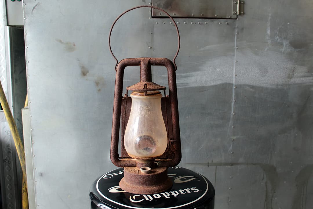 Rusted antique lantern before restoration