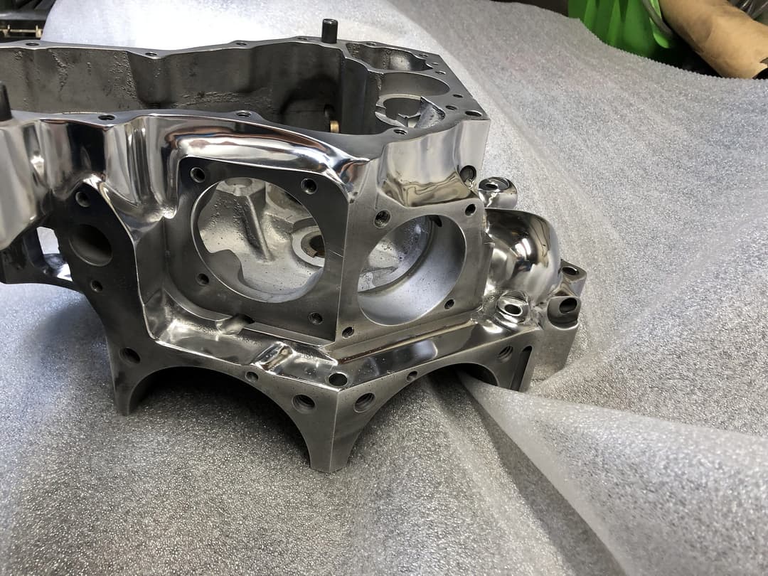 Aluminum housing stripped and blasted to bare metal