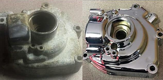 Aluminum housing before and after polishing and chrome